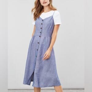 Joules Abby Blue Linen Midi Button Up Sleeveless Sundress 12